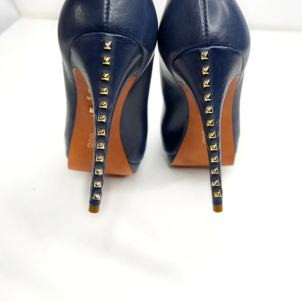 CARRANO Peep Toe Studded Heel Blue Platform‎ Pumps 9